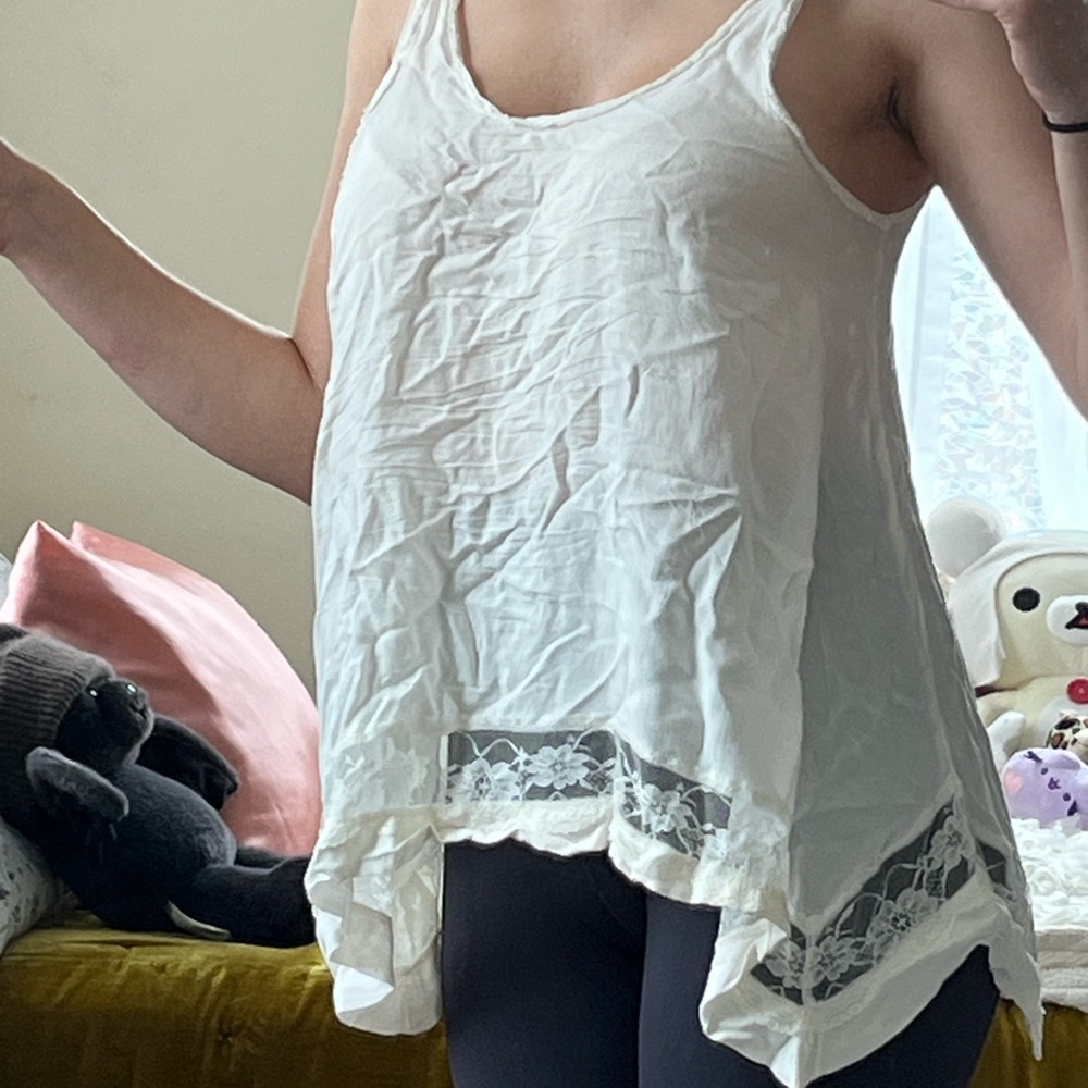 Free People White Lace Trim Women's Top